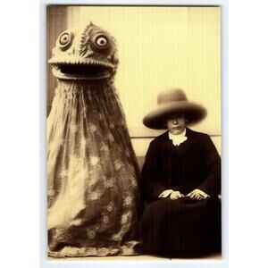 Vintage 4x6 Halloween Photo Man in Giant Hat with Monster Costume